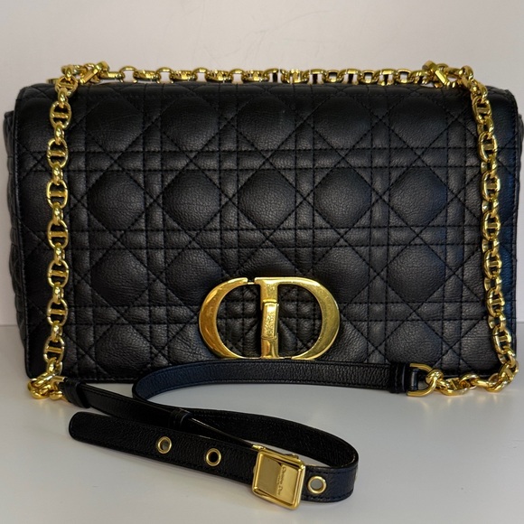 Dior Large Caro Black Cannage Shoulder Bag with Gold Chain - Picture 1 of 16